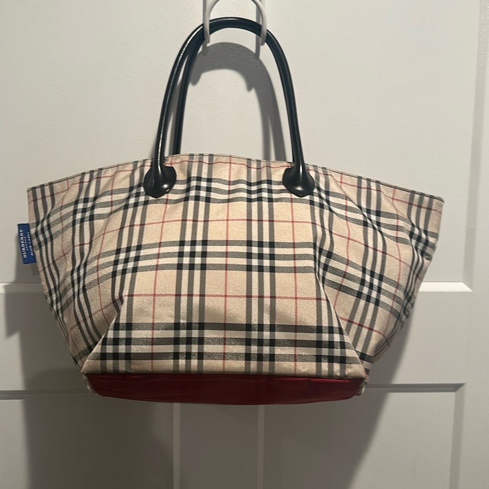 Burberry Blue Label Red Checketed Tote.